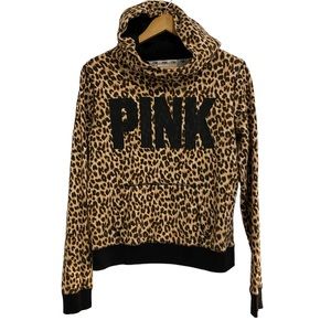 Victoria Secret PINK Leopard cheetah hoodie sweatshirt, Womens Medium Rare